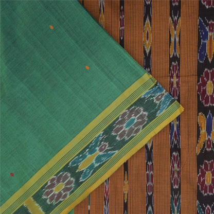 Sanskriti Vintage Sarees GreenIkat Handwoven Odisha Pure Cotton Sari 5+yd Fabric