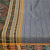 Sanskriti Vintage Sarees Gray Ikat Handwoven Odisha Pure Cotton Sari 5+yd Fabric