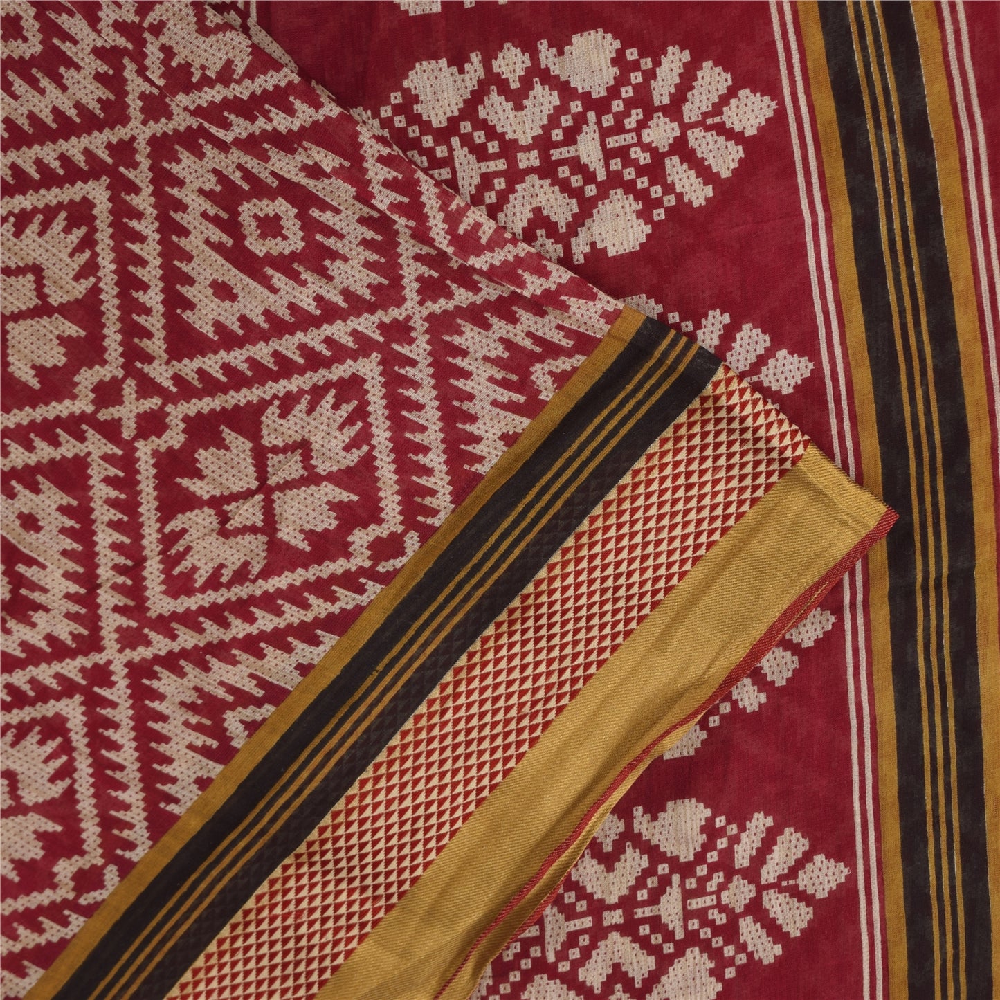 Sanskriti Vintage Sarees Indian Red Pure Cotton Printed Sari 5+yd Craft Fabric