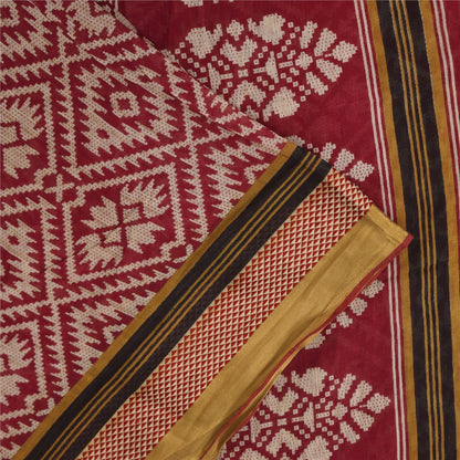 Sanskriti Vintage Sarees Indian Red Pure Cotton Printed Sari 5+yd Craft Fabric