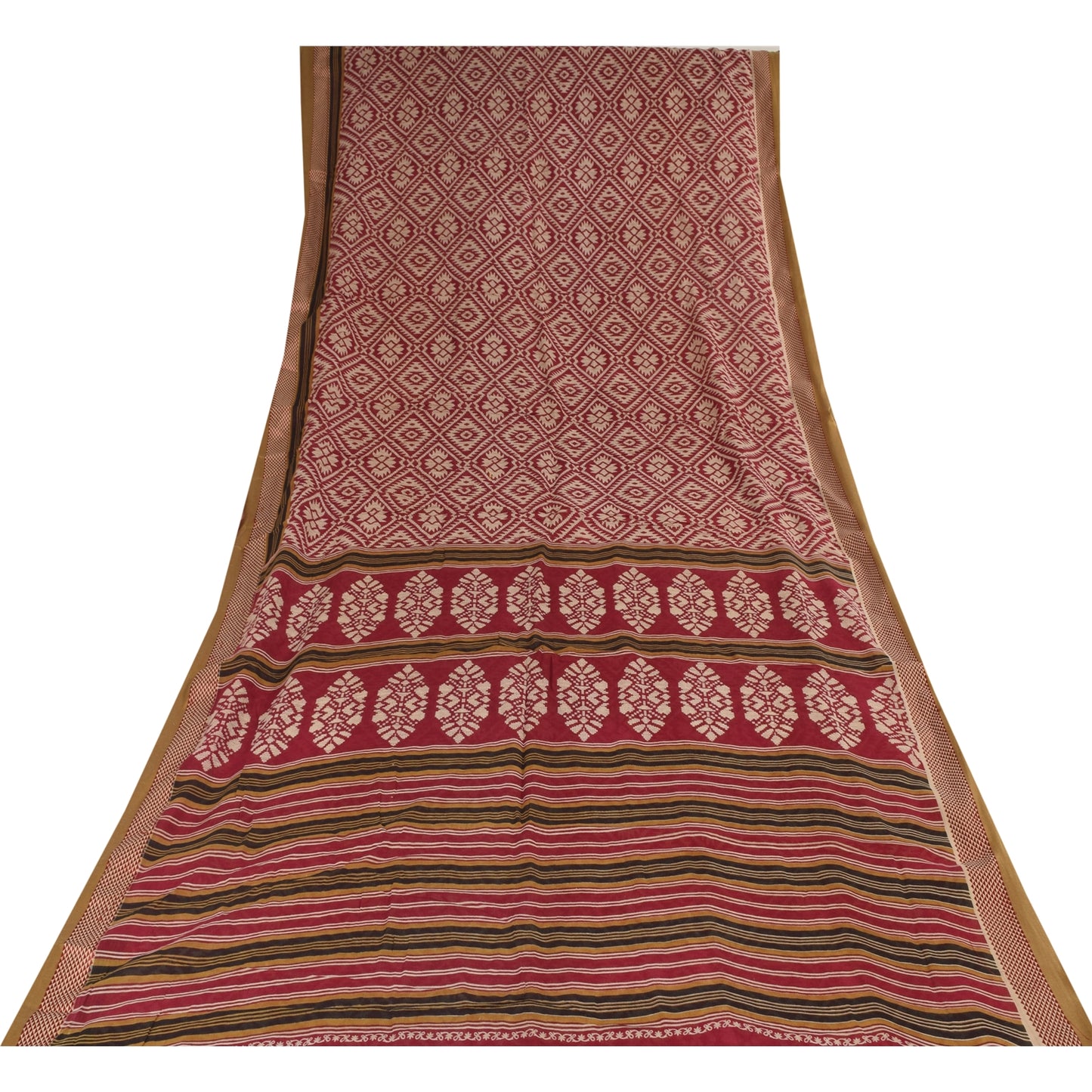 Sanskriti Vintage Sarees Indian Red Pure Cotton Printed Sari 5+yd Craft Fabric