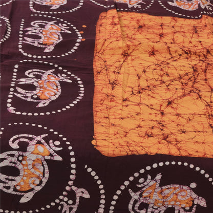 Sanskriti Vintage Sarees Peach/Purple Batik Work Pure Cotton Sari 5+yd Fabric