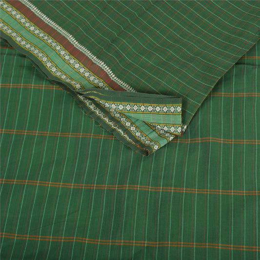 Sanskriti Vintage Sarees Green Chettinad Woven 100% Pure Cotton Sari 5+yd Fabric