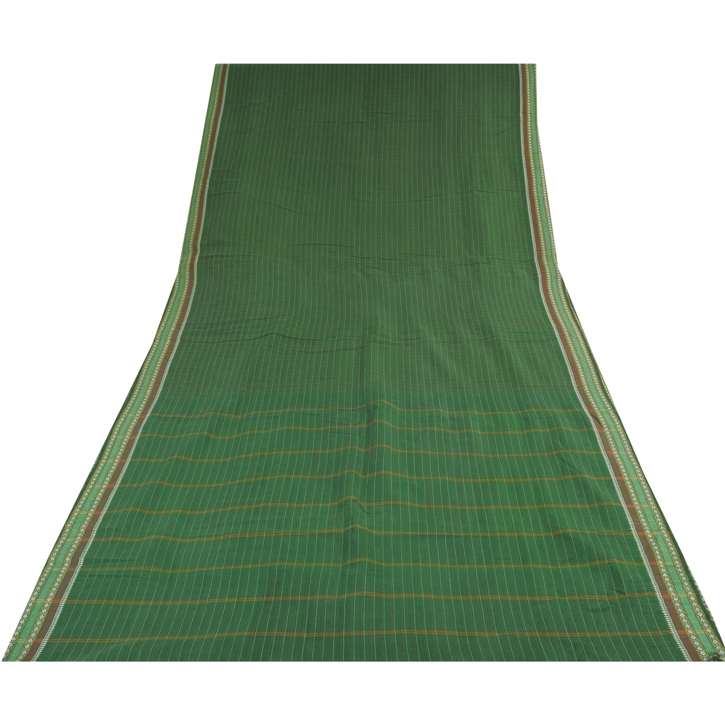 Sanskriti Vintage Sarees Green Chettinad Woven 100% Pure Cotton Sari 5+yd Fabric