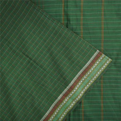 Sanskriti Vintage Sarees Green Chettinad Woven 100% Pure Cotton Sari 5+yd Fabric