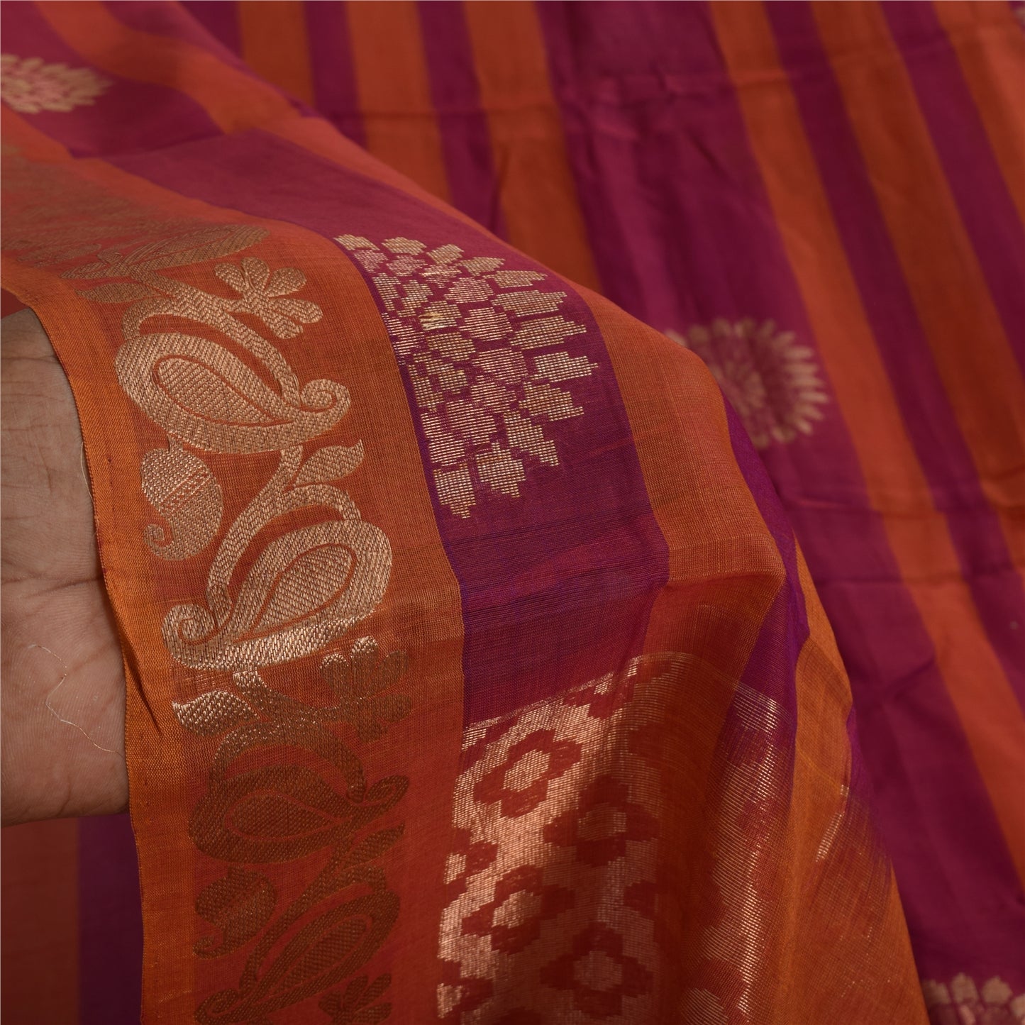 Sanskriti Vintage Sarees Pink/Orange Pure Cotton Woven Sari 5+yd Craft Fabric