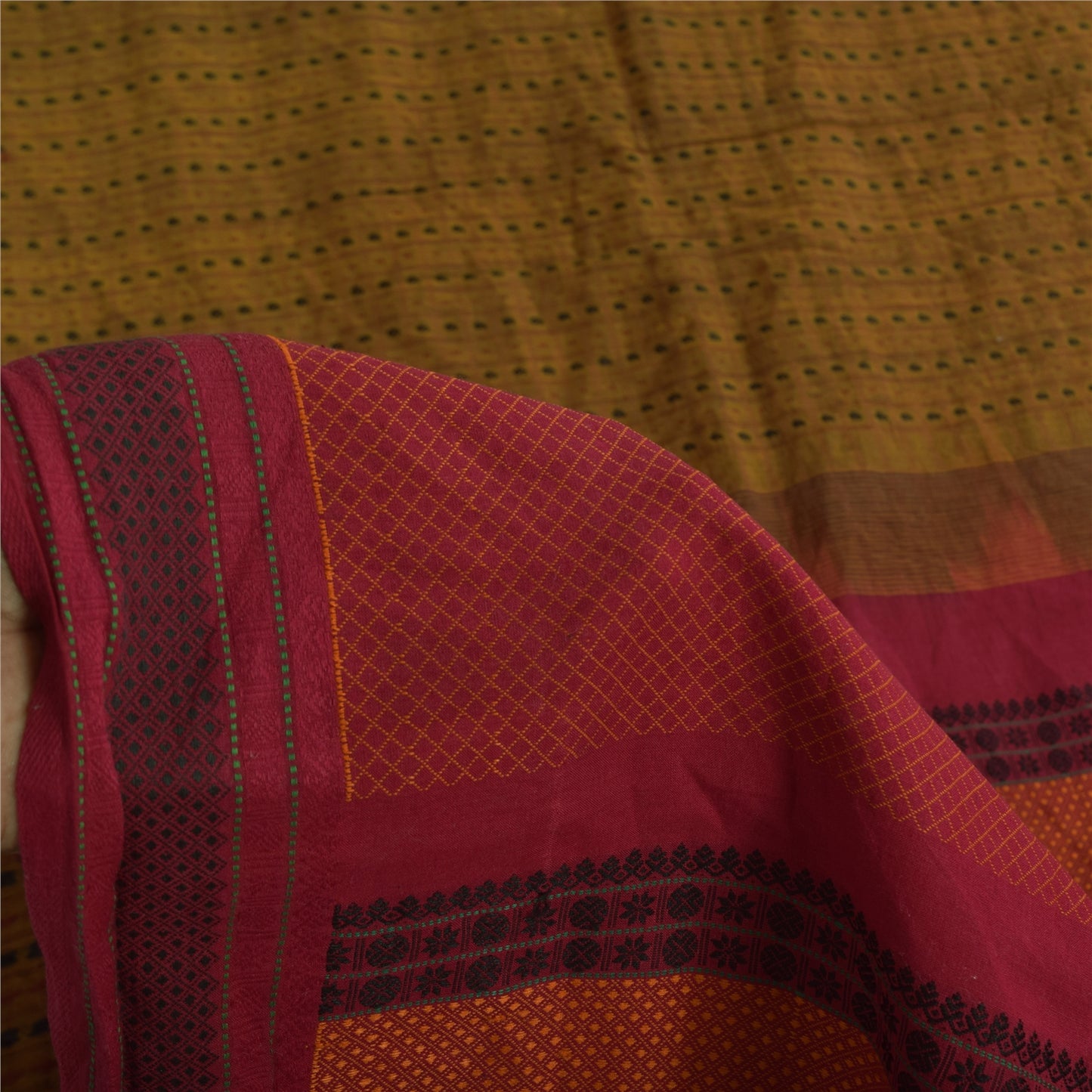 Sanskriti Vintage Sarees Green Woven 100% Pure Cotton Sari 5+yd Craft Fabric