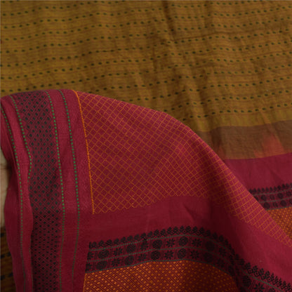 Sanskriti Vintage Sarees Green Woven 100% Pure Cotton Sari 5+yd Craft Fabric