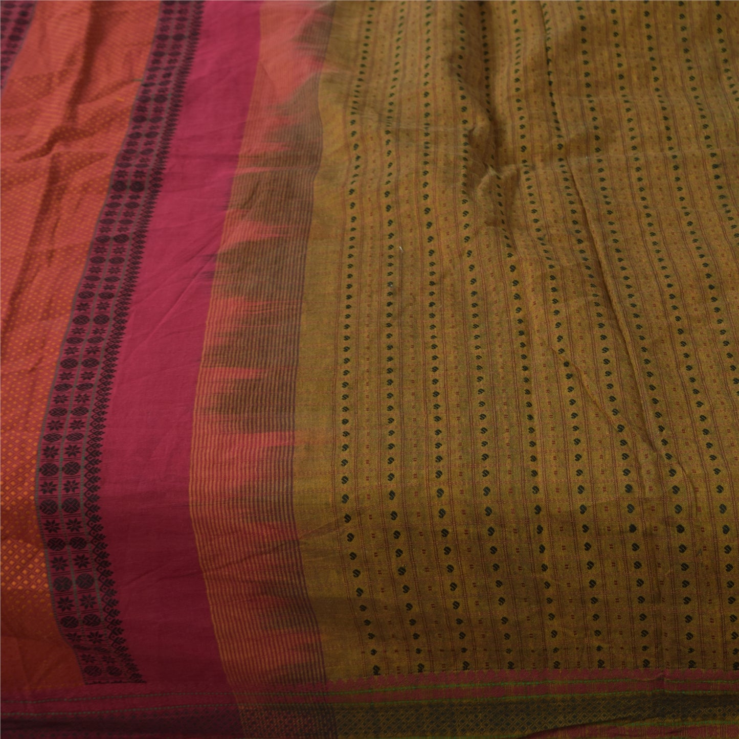 Sanskriti Vintage Sarees Green Woven 100% Pure Cotton Sari 5+yd Craft Fabric