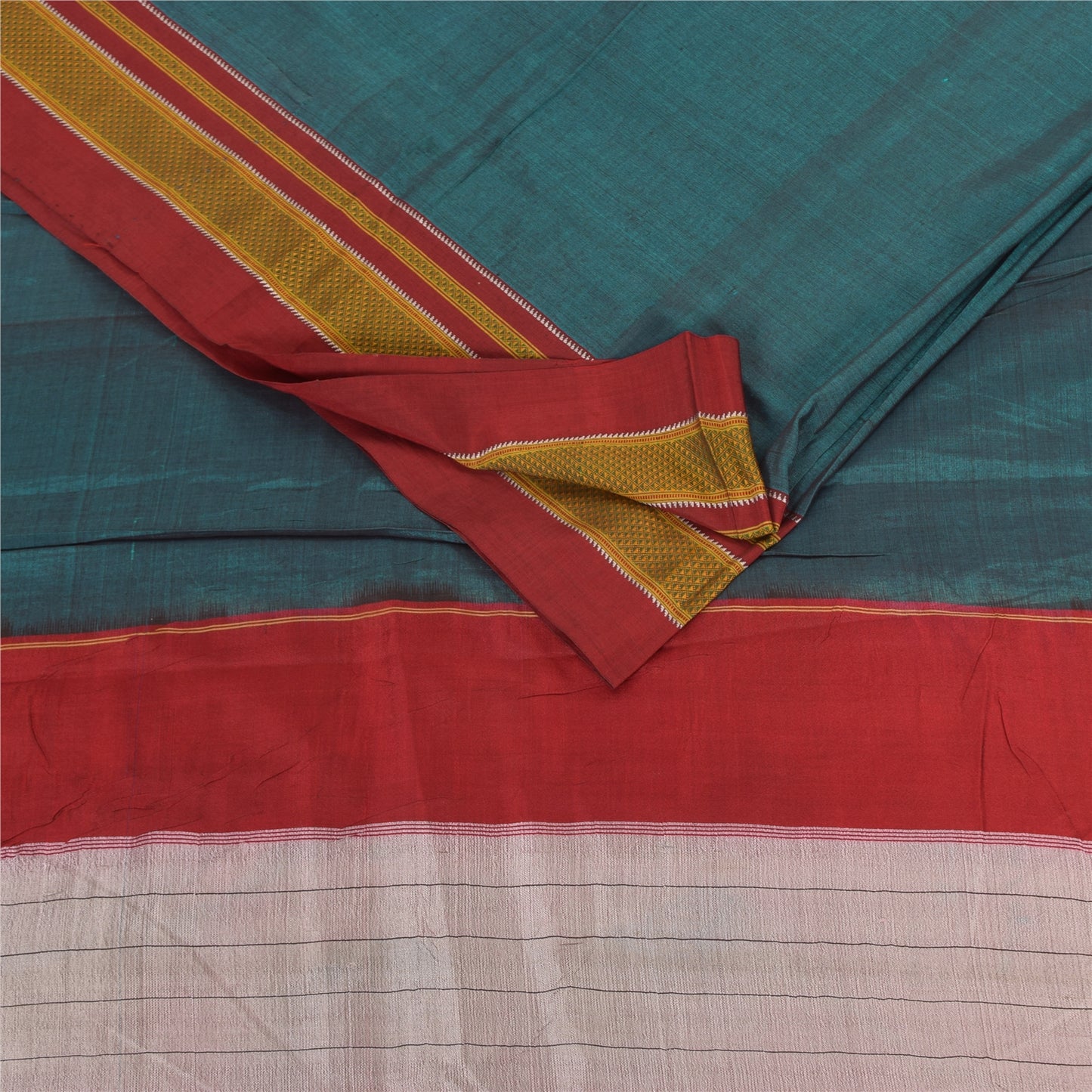 Sanskriti Vintage Sarees Indian Blue Pure Cotton Woven Sari 5+yd Craft Fabric