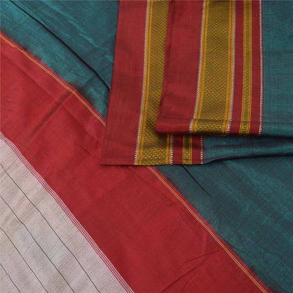 Sanskriti Vintage Sarees Indian Blue Pure Cotton Woven Sari 5+yd Craft Fabric