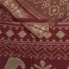 Sanskriti Vintage Sarees Brown Ikat Handwoven 100% Pure Cotton Sari 5+yd Fabric