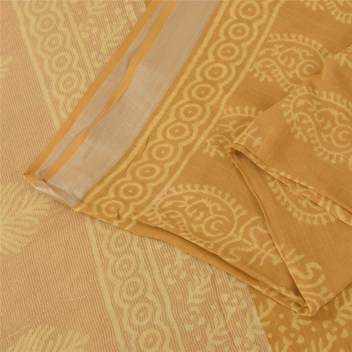 Sanskriti Vintage Sarees Saffron Pure Cotton Hand Block Printed Sari 5+yd Fabric