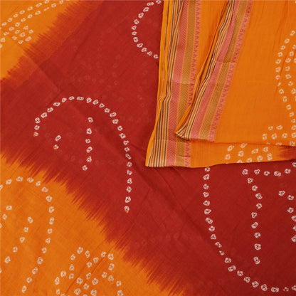 Sanskriti Vintage Sarees Yellow/Red Bandhani Pure Cotton Print Sari 5+yd Fabric