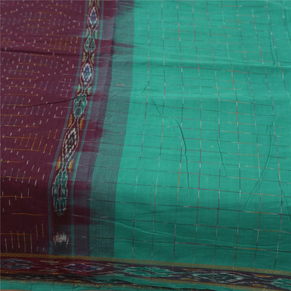 Sanskriti Vintage Sarees Blue Ikat Handwoven Zari Pure Cotton Sari 5+yd Fabric