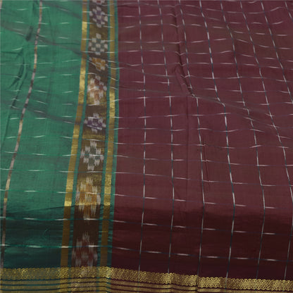 Sanskriti Vintage Sarees Red Ikat Handwoven Zari Pure Cotton Sari 5+yd Fabric