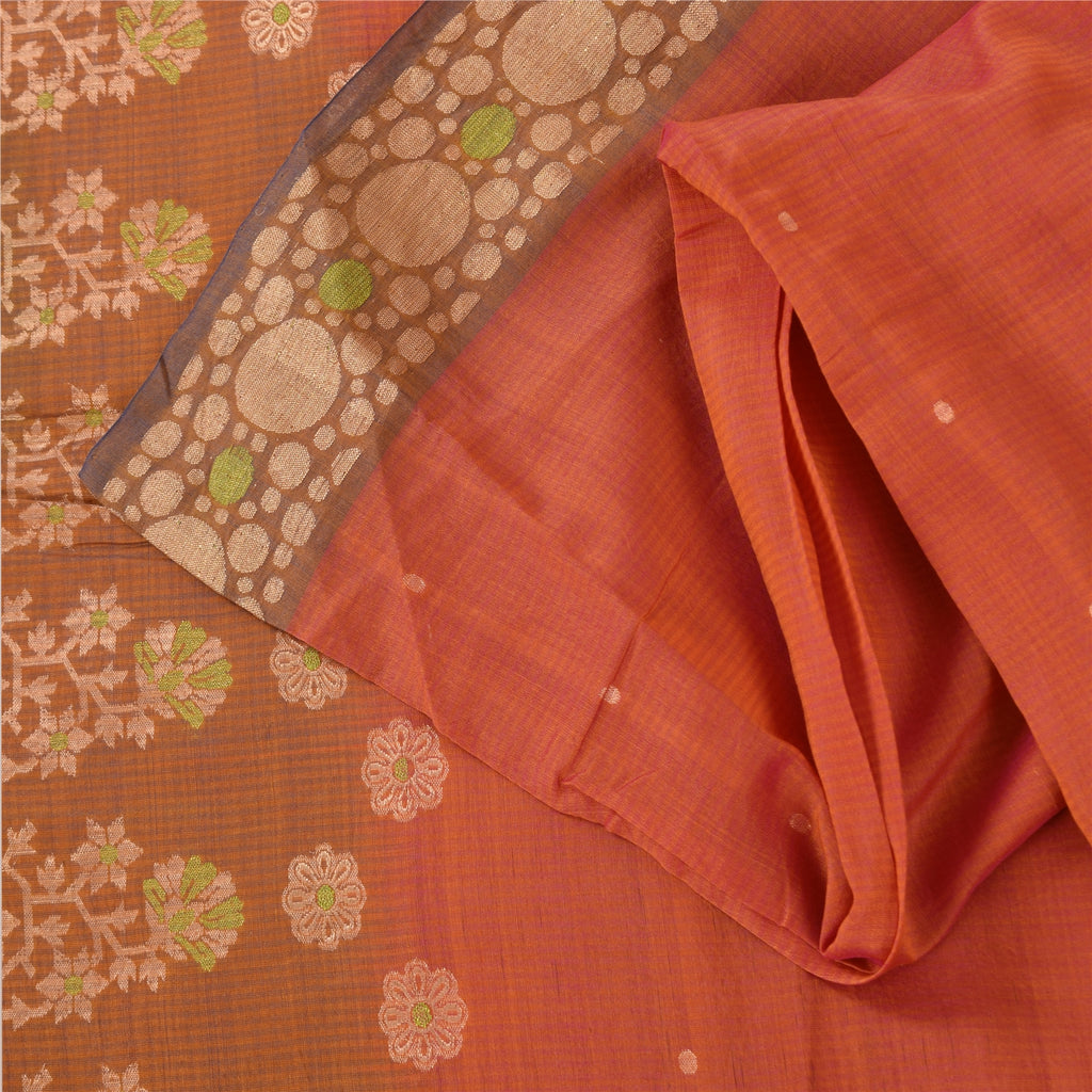 Sanskriti Vintage Sarees Rusty Orange Cotton Silk Woven Sari 5+yd Craft Fabric