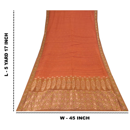 Sanskriti Vintage Sarees Rusty Orange Cotton Silk Woven Sari 5+yd Craft Fabric