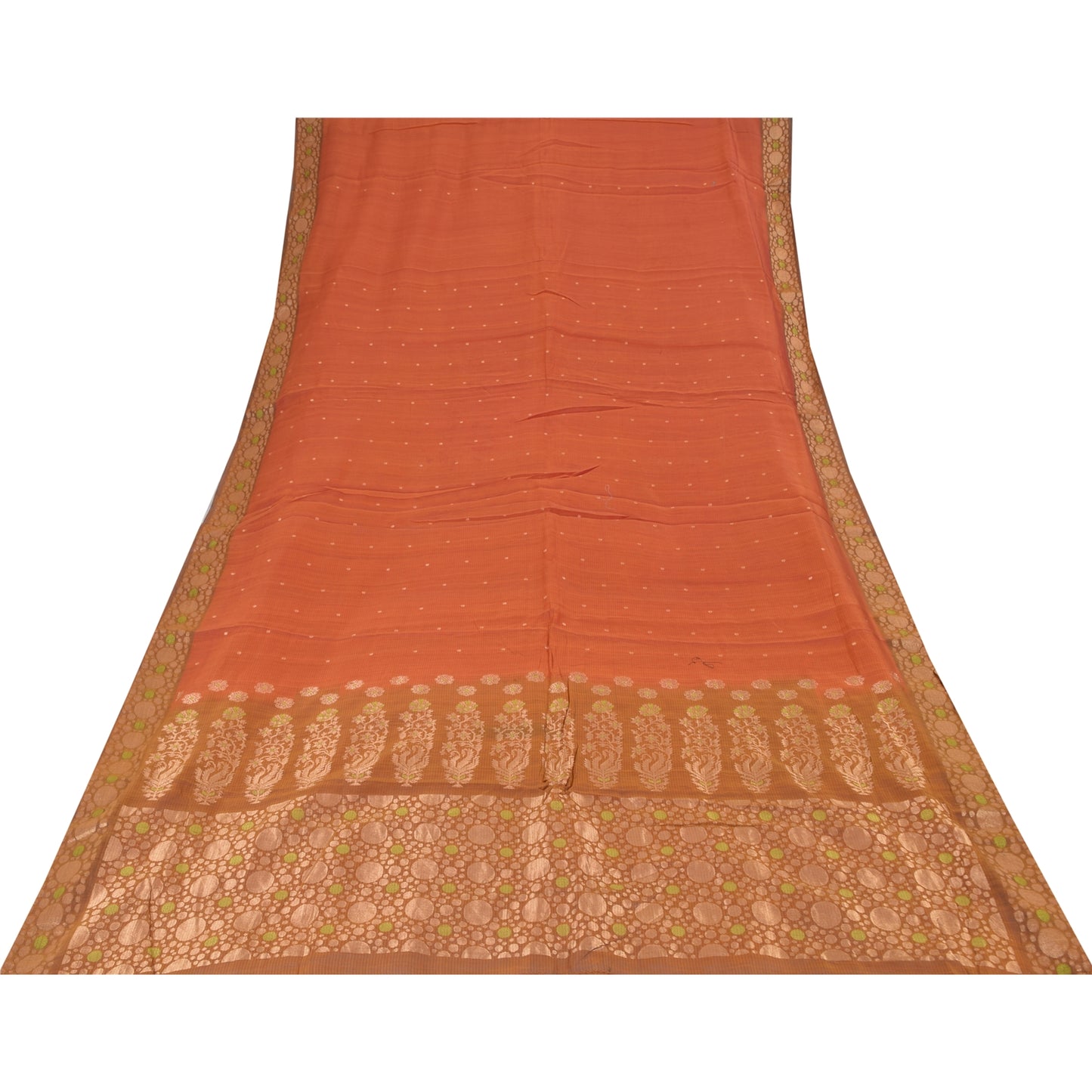 Sanskriti Vintage Sarees Rusty Orange Cotton Silk Woven Sari 5+yd Craft Fabric