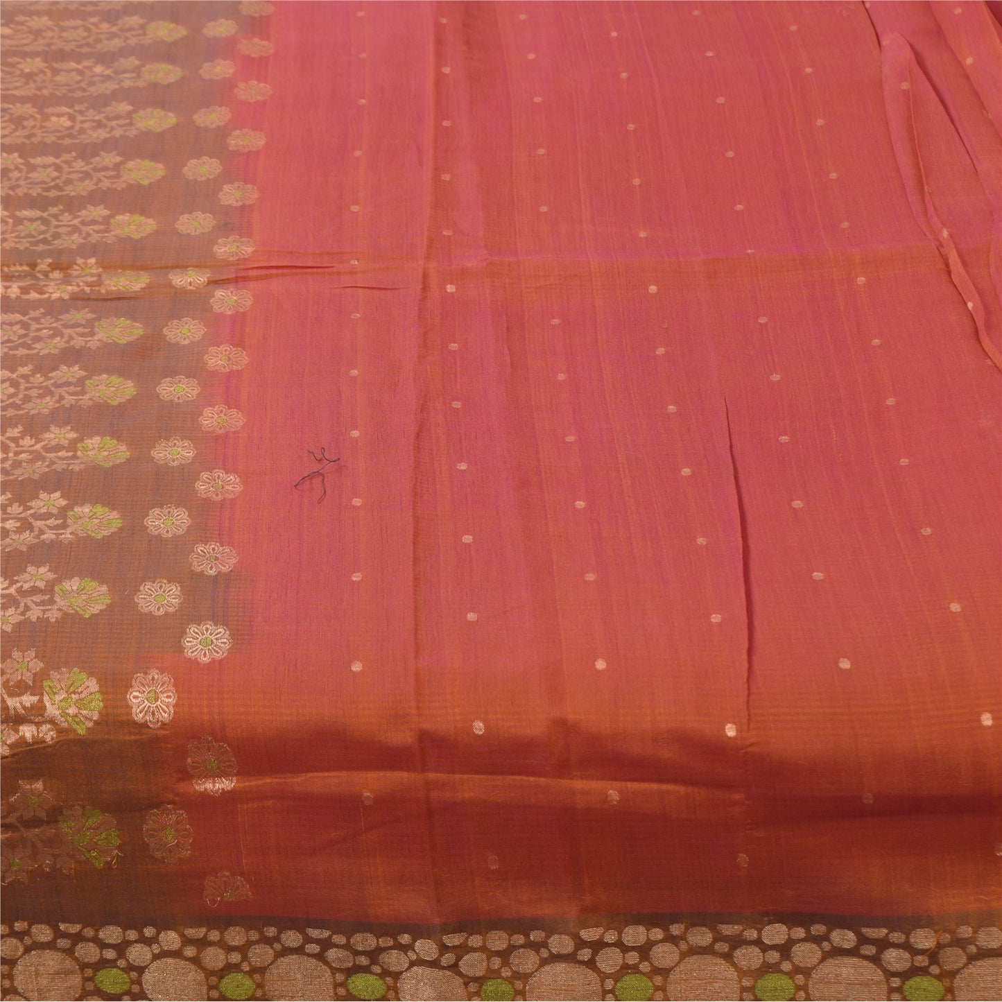 Sanskriti Vintage Sarees Rusty Orange Cotton Silk Woven Sari 5+yd Craft Fabric