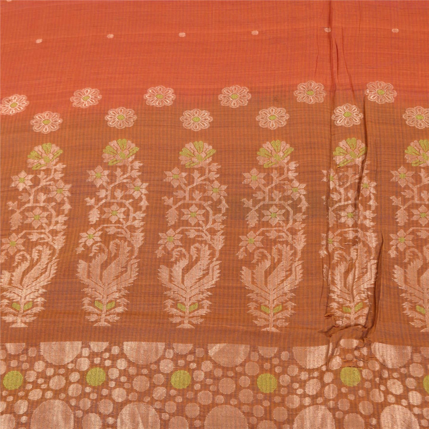 Sanskriti Vintage Sarees Rusty Orange Cotton Silk Woven Sari 5+yd Craft Fabric