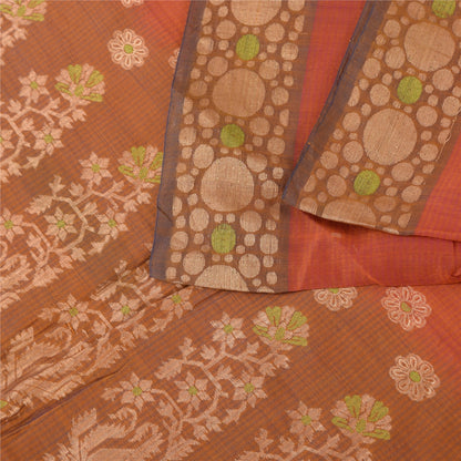 Sanskriti Vintage Sarees Rusty Orange Cotton Silk Woven Sari 5+yd Craft Fabric