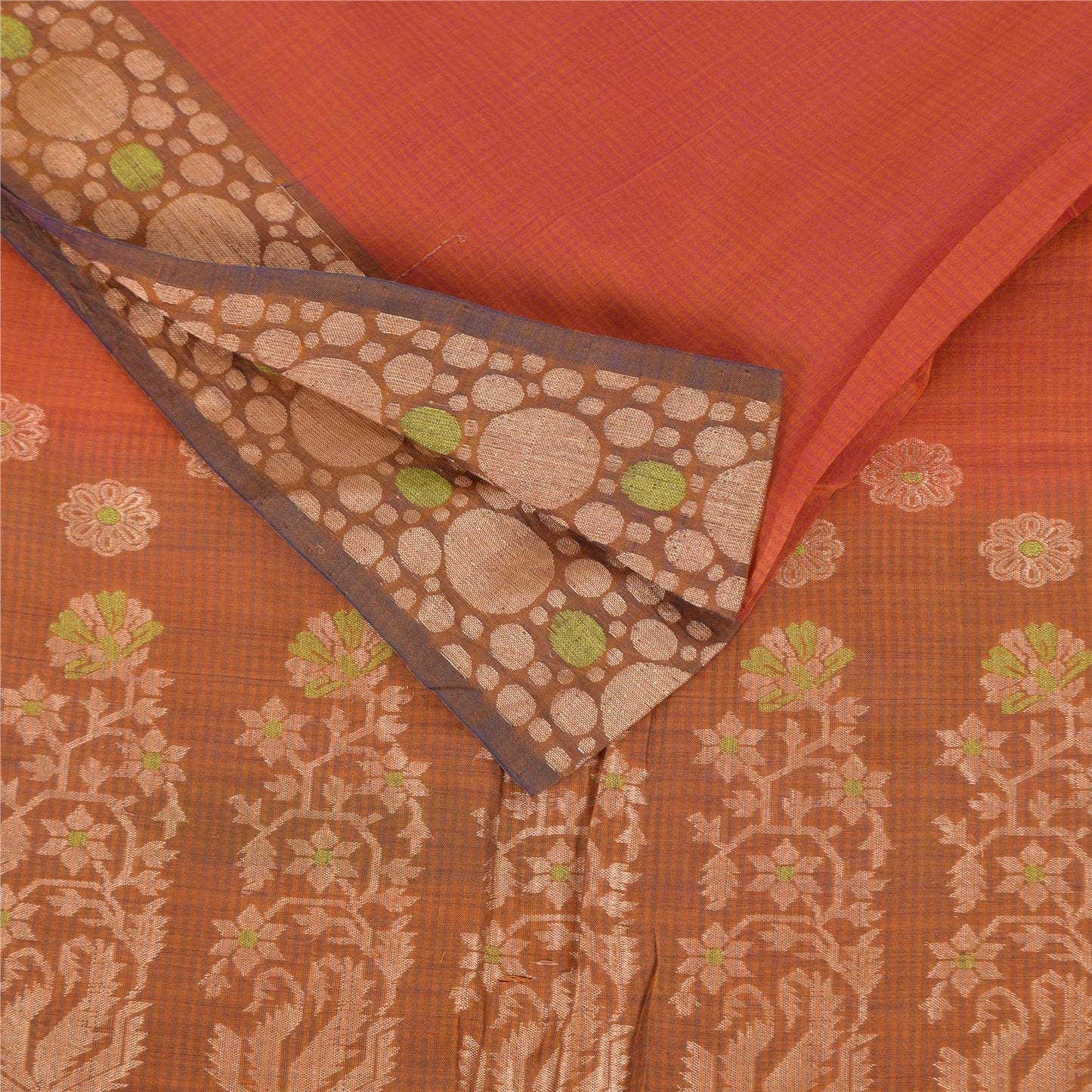 Sanskriti Vintage Sarees Rusty Orange Cotton Silk Woven Sari 5+yd Craft Fabric