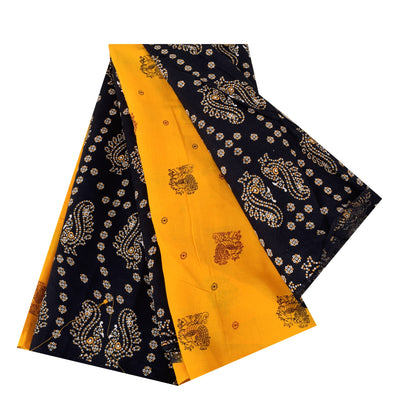 Sanskriti Vintage Sarees Yellow Hand Block Printed Pure Cotton Sari 6+yd Fabric