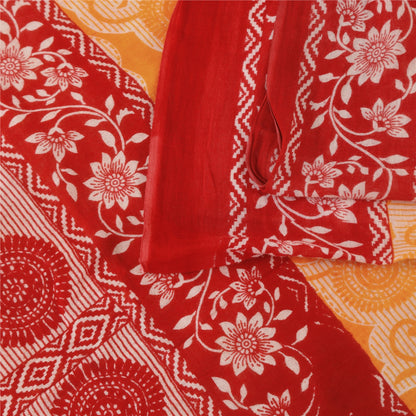 Sanskriti Vintage Sarees Yellow/Red Pure Cotton Printed Sari 5+yd Craft Fabric