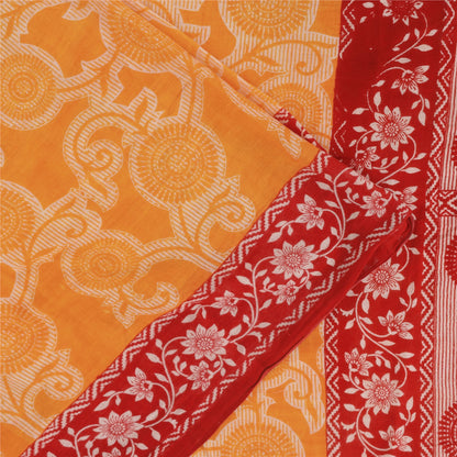 Sanskriti Vintage Sarees Yellow/Red Pure Cotton Printed Sari 5+yd Craft Fabric