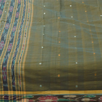 Sanskriti Vintage Sarees GreenIkat Handwoven Odisha Pure Cotton Sari 5+yd Fabric