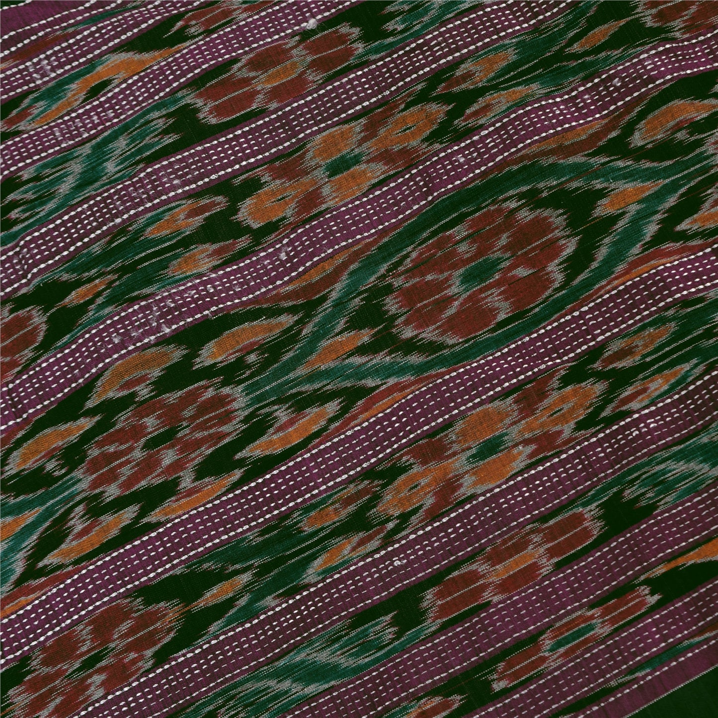 Sanskriti Vintage Sarees GreenIkat Handwoven Odisha Pure Cotton Sari 5+yd Fabric