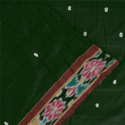 Sanskriti Vintage Sarees GreenIkat Handwoven Odisha Pure Cotton Sari 5+yd Fabric