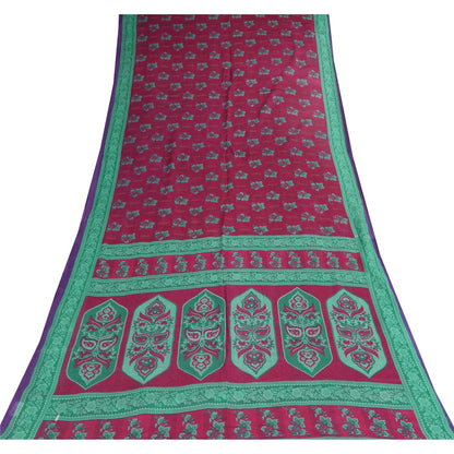 Sanskriti Vintage Sarees Pink/Green Pure Cotton Printed Sari 5+yd Craft Fabric