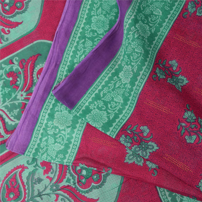 Sanskriti Vintage Sarees Pink/Green Pure Cotton Printed Sari 5+yd Craft Fabric