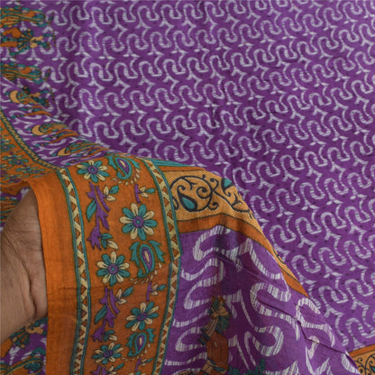 Sanskriti Vintage Sarees Purple Pure Cotton Human Printed Sari 5+yd Craft Fabric