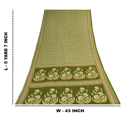 Sanskriti Vintage Sarees Green Indian 100% Pure Cotton Printed Sari 5+yd Fabric