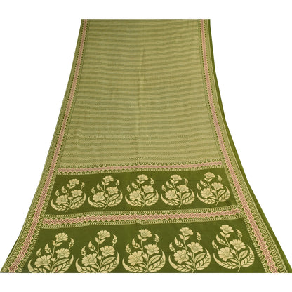 Sanskriti Vintage Sarees Green Indian 100% Pure Cotton Printed Sari 5+yd Fabric