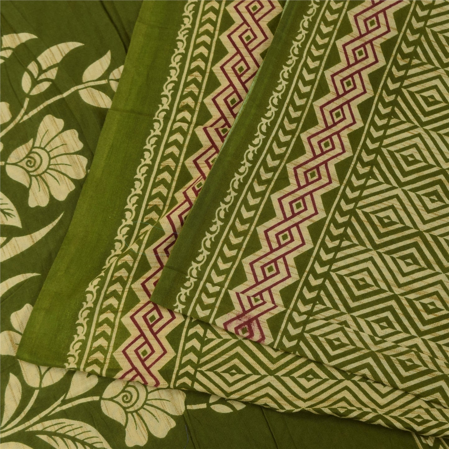 Sanskriti Vintage Sarees Green Indian 100% Pure Cotton Printed Sari 5+yd Fabric