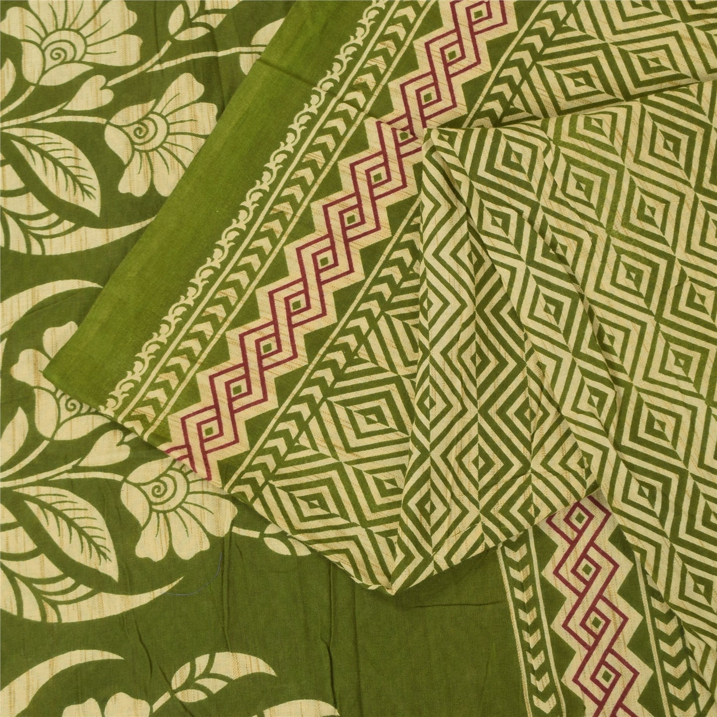 Sanskriti Vintage Sarees Green Indian 100% Pure Cotton Printed Sari 5+yd Fabric