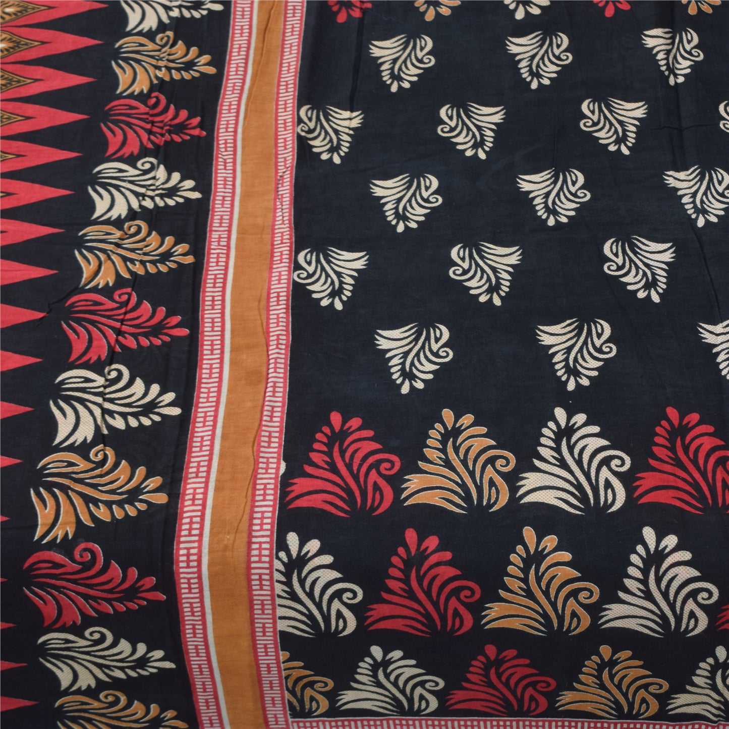 Sanskriti Vintage Sarees Black 100% Pure Cotton Printed Sari 5+yd Craft Fabric