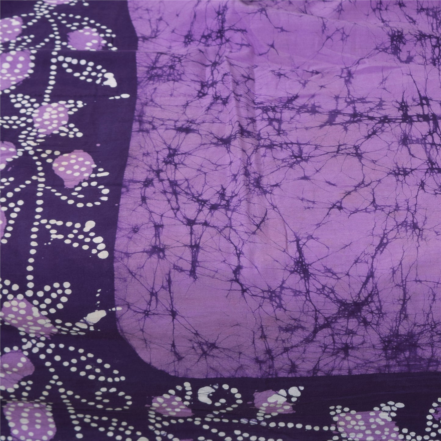 Sanskriti Vintage Sarees Purple Batik Work Pure Cotton Sari 5+yd Craft Fabric