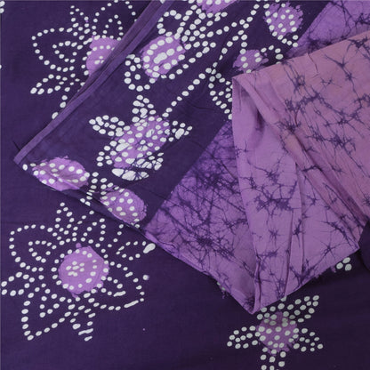 Sanskriti Vintage Sarees Purple Batik Work Pure Cotton Sari 5+yd Craft Fabric