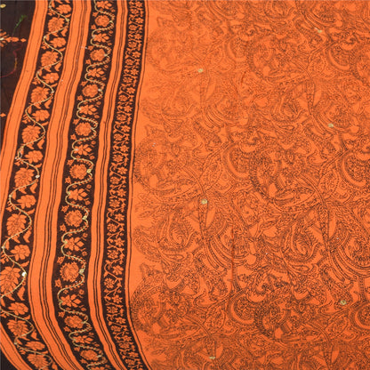 Sanskriti Vintage Sarees Orange Embroidered Printed Pure Cotton Sari 5+yd Fabric