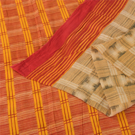 Sanskriti Vintage Sarees Beige 100% Pure Cotton Printed Sari 5+yd Craft Fabric