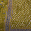 Sanskriti Vintage Sarees Green Pure Cotton Block Printed Sari 5+yd Craft Fabric