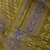 Sanskriti Vintage Sarees Green Pure Cotton Block Printed Sari 5+yd Craft Fabric