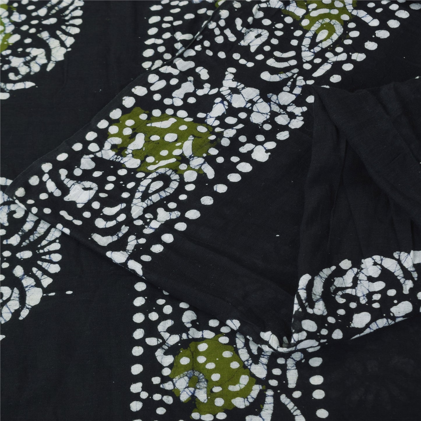 Sanskriti Vintage Sarees Black Batik Work Pure Cotton Sari 5+yd Craft Fabric