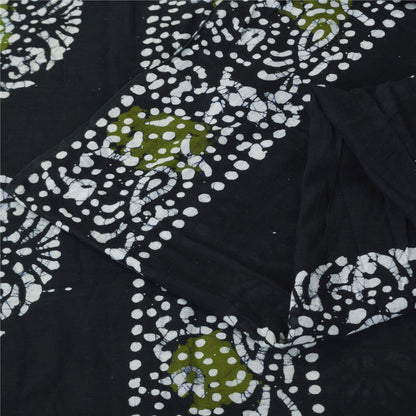 Sanskriti Vintage Sarees Black Batik Work Pure Cotton Sari 5+yd Craft Fabric