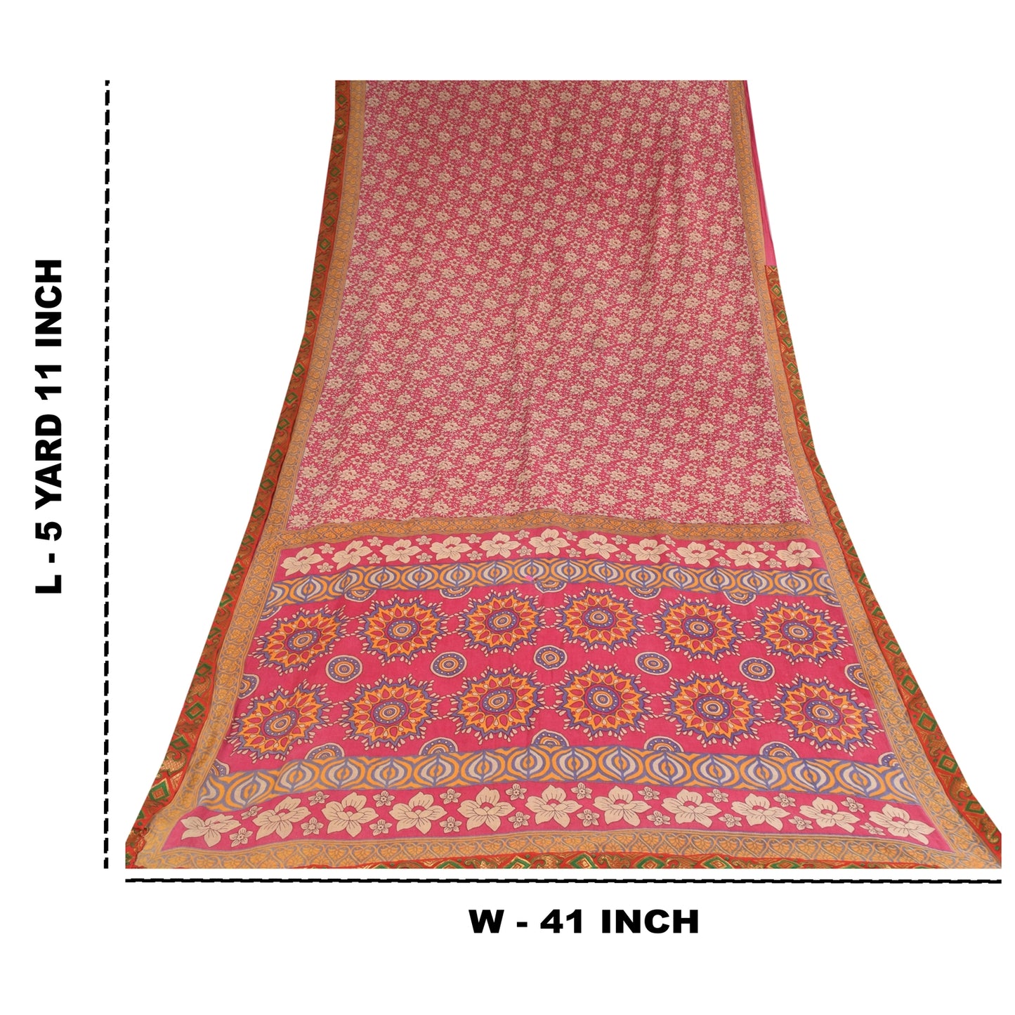 Sanskriti Vintage Sarees Indian Pink Pure Cotton Printed Sari 5+yd Craft Fabric